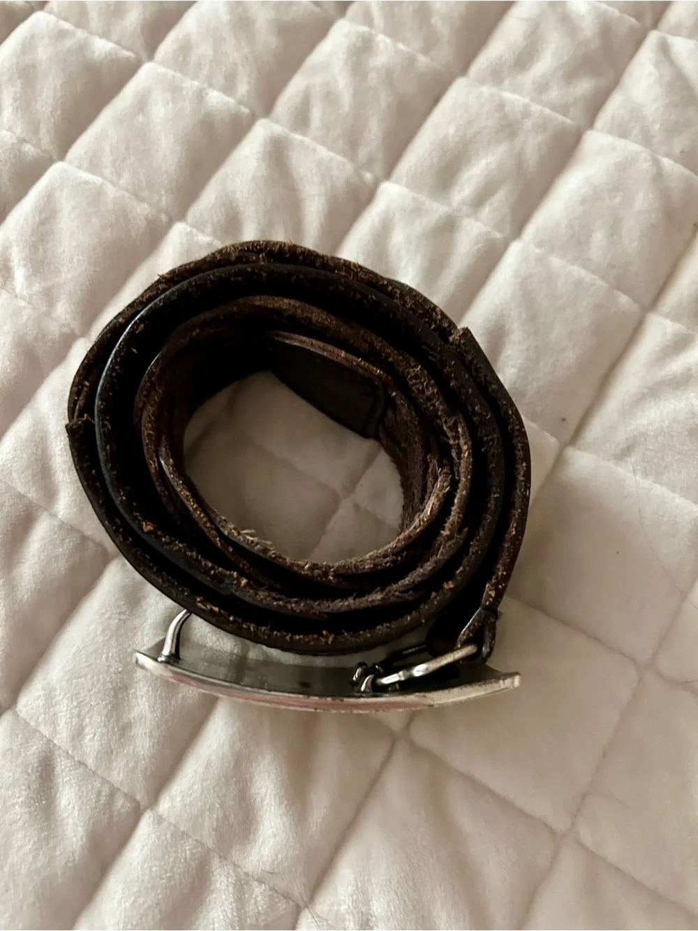 90s Y2K Braided Woven Brown Leather Chunky Belt w/ Silver Floral Engraved Buckle